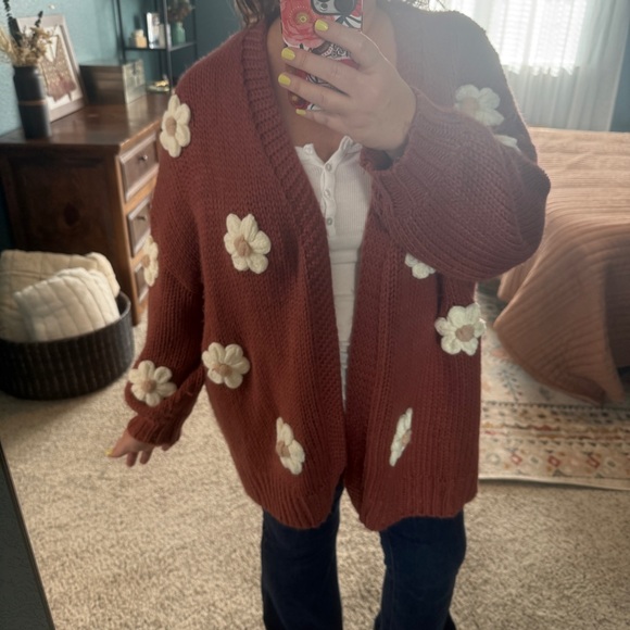 ARULA Maroon Oversized Floral Women's Cardigan, 3X - Picture 1 of 9